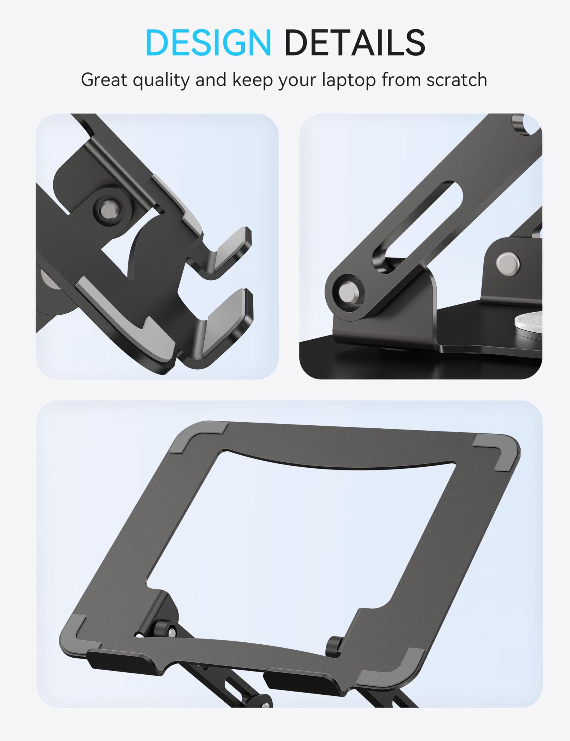 360 Rotating Laptop Stand  Computer Riser For Desk Adjustable Height Multi-angle Metal Holder Foldable Portable Notebook Elevating Base Office & Home Black