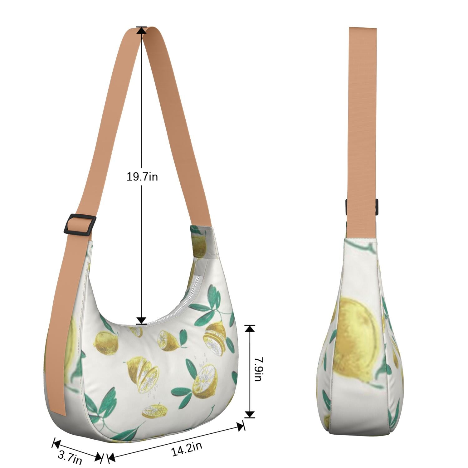 Lightweight Retro Lemon Print Hobo Purse for Women, Floral Summer Crossbody Shoulder Tote, Durable Water-Resistant Fruit Bag with Large Capacity Design