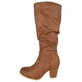 thumbnail image 2 of Forever Women High Chunky Block Stacked Heels Slouchy Mid-Calf Boots Side Zipper Almond Toe SAFETY-53 Light Brown Tan PU 8, 2 of 3