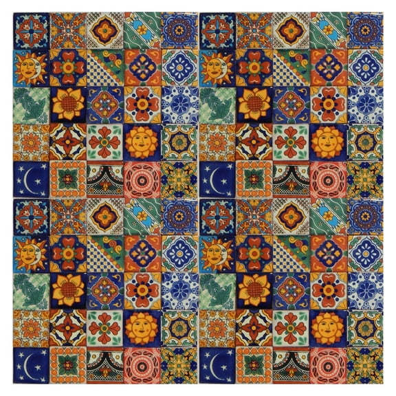 100 Hand Painted Talavera Mexican Tiles 2"x2" Spanish Mediterranean Decor