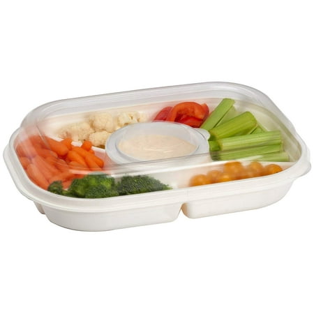Party Platter Divided Portable Party Serving Tray Serving-Ware With Lid, |6| Extra Large Compartments for Dip, Appetizers, Snacks, Veggies, Chips and Holiday Foods by Buddeez - Оne