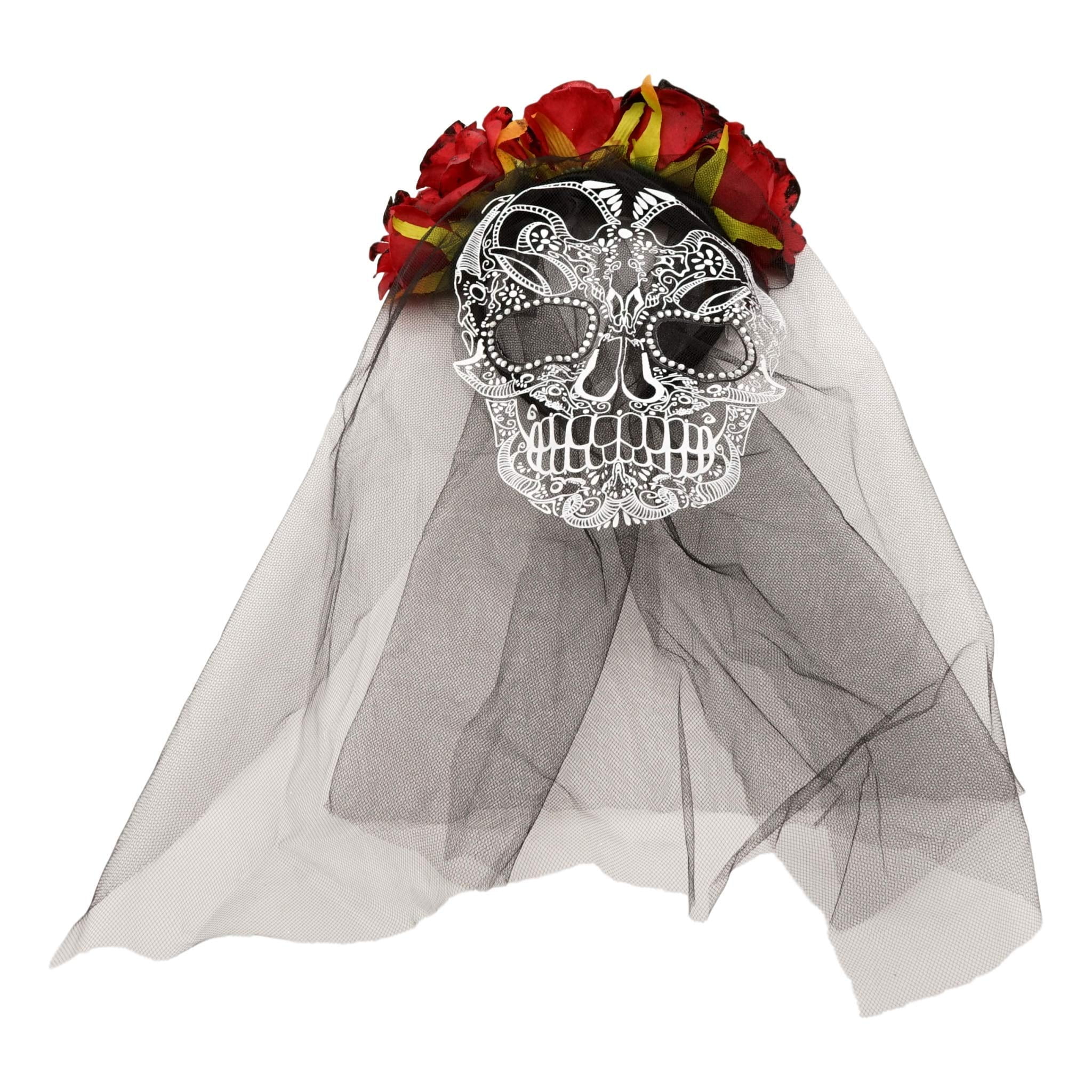 Adult Women's Day of the Dead Flower Ribbon Roses Sugar Skull Costume Headband 