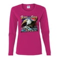 thumbnail image 2 of Born To Be Free Blad Eagle and American Flag Cars and Trucks Womens Graphic Long Sleeve T-Shirt, Fuschia, Medium, 2 of 3