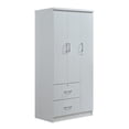 thumbnail image 1 of Hodedah Import 3 Door Armoire w/ Clothing Rod, Shelves, & 2 Drawers, White, 1 of 6