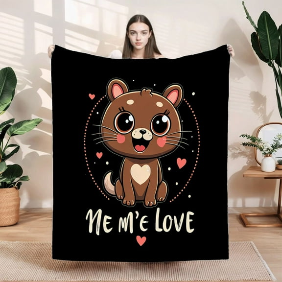 Cozy Flannel Blanket with Cute Cartoon Design - Soft Warm Perfect for Sofa Travel Bed and Chair - Adorable Heart Accents