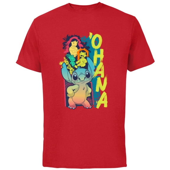 Disney Lilo & Stitch Beach Vibes with Nani & Scrump ‘Ohana - Short Sleeve Cotton T-Shirt for Adults - Customized-Red
