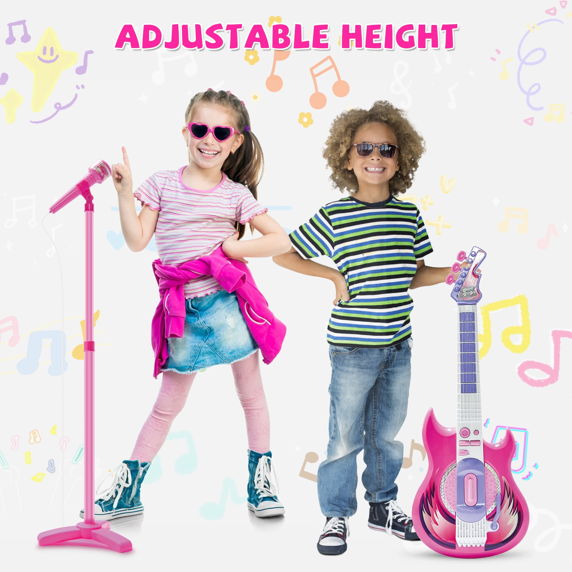 Contixo TG4 Kids Guitar and Microphone Set, Music Toys Starter Kit with Adjustable Stand, Purple