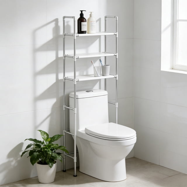 3-Layer Over-The-Toilet Bathroom Storage Rack,Thickened Waterproof Coating,Sturdy Stable Space-Saving,Multi-Functional Organizer,For Toiletries Towels Shampoo Plants Balcony Laundry Room