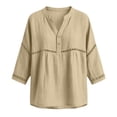 thumbnail image 5 of thefmos Women Plus Size Fall Winter V Neck 3/4 Sleeve Eyelet Casual Blouses Loose Pullover Tops Solid Dressy Tunic Tee, Khaki 3XL, 5 of 5