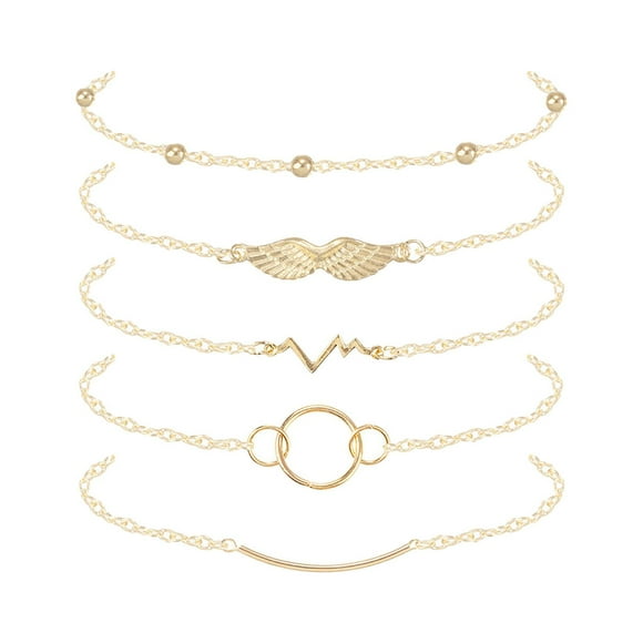 Round Circle Layered Bracelet Angel Wing Assorted Beaded Bracelet Combination Bracelet Five PieceThe Best Gift for A Loved One