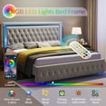 thumbnail image 4 of Merluxy Full Size Bed Frame with Led Lights Headboard,Acrylic Mirror Accents,No Box Spring Needed,VelvetLight Grey, 4 of 9