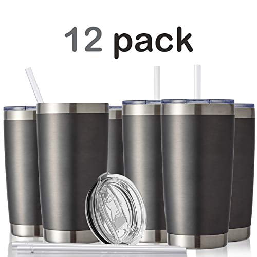 30oz/12pack Tumbler with lid Durable Powder Coated Coffee Cup gray, 12pack Stainless Steel Double Wall Vacuum Insulated Travel Mug Stainless steel