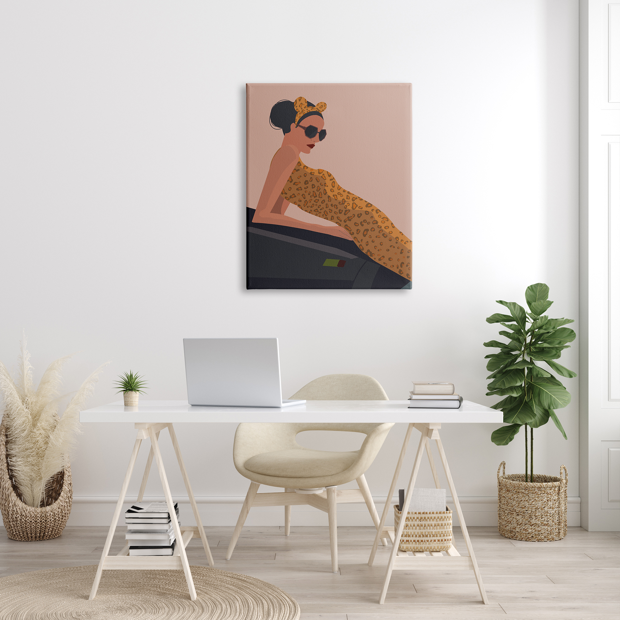 Stupell Industries Fashion Trend Woman Cheetah Print Dress Sports Car, 30 x 40, Design by Omar Escalante