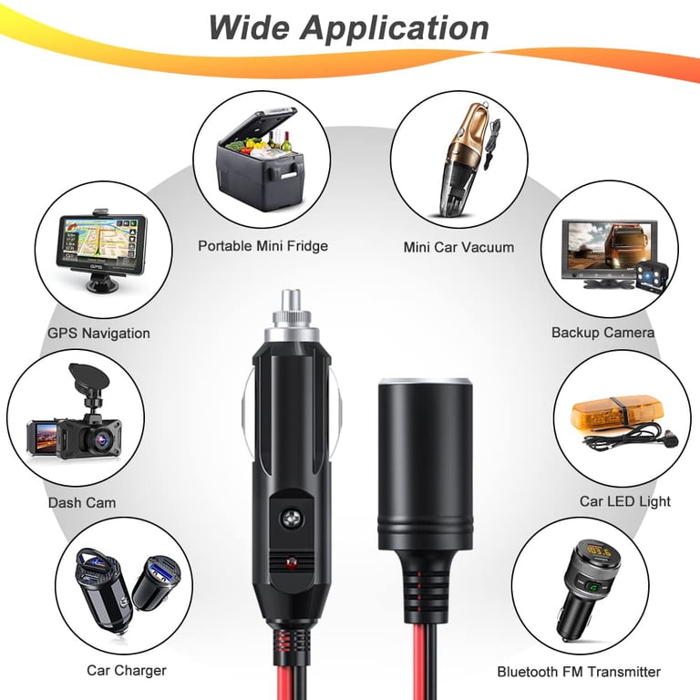 Gadpow 1 to 4 Car Cigarette Lighter Splitter Adapter,12V/24V 4-Way  Splitter, 12 inch Extension Cord Cable 16AWG with 15A Fuse
