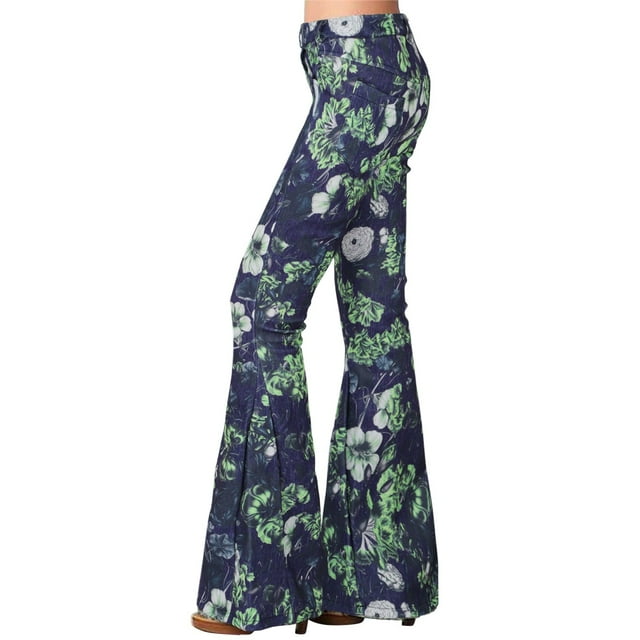 Aocisk Collants de Mode pour Femmes Taille Haute Motif Floral Imprimé Pantalon Évasé pour Femmes avec Design à la Mode Vert TG