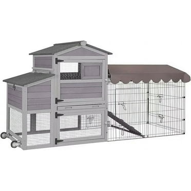 Aivituvin Wooden Chicken Coop on Wheels Waterproof Outdoor Poultry Cage with Metal Run