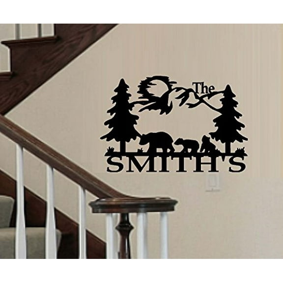 Decal ~ Wild Life Scene, (Custom Name) or Welcome: Decal 13" x 20" (Blk BEAR Custom Name)