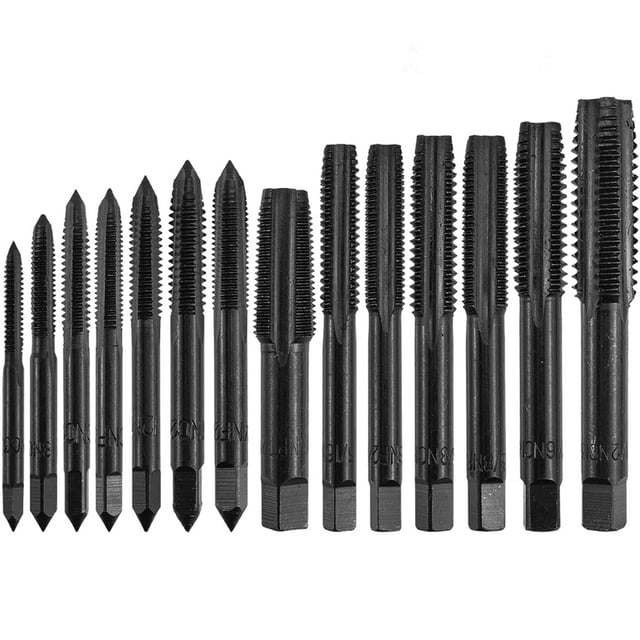 14Pcs Nitriding Coated Straight Flute Tap Set American Thread Taps, Machine Screw Tap and Drill Tapping Threading Tool 6-32NC -1/2-13NC