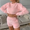 thumbnail image 5 of Lindreshi Pajama Sets for Women 2 Piece Shorts Women's Long Sleeve Solid Plush Tank Tops Set Elastic Waist Shorts, 5 of 9