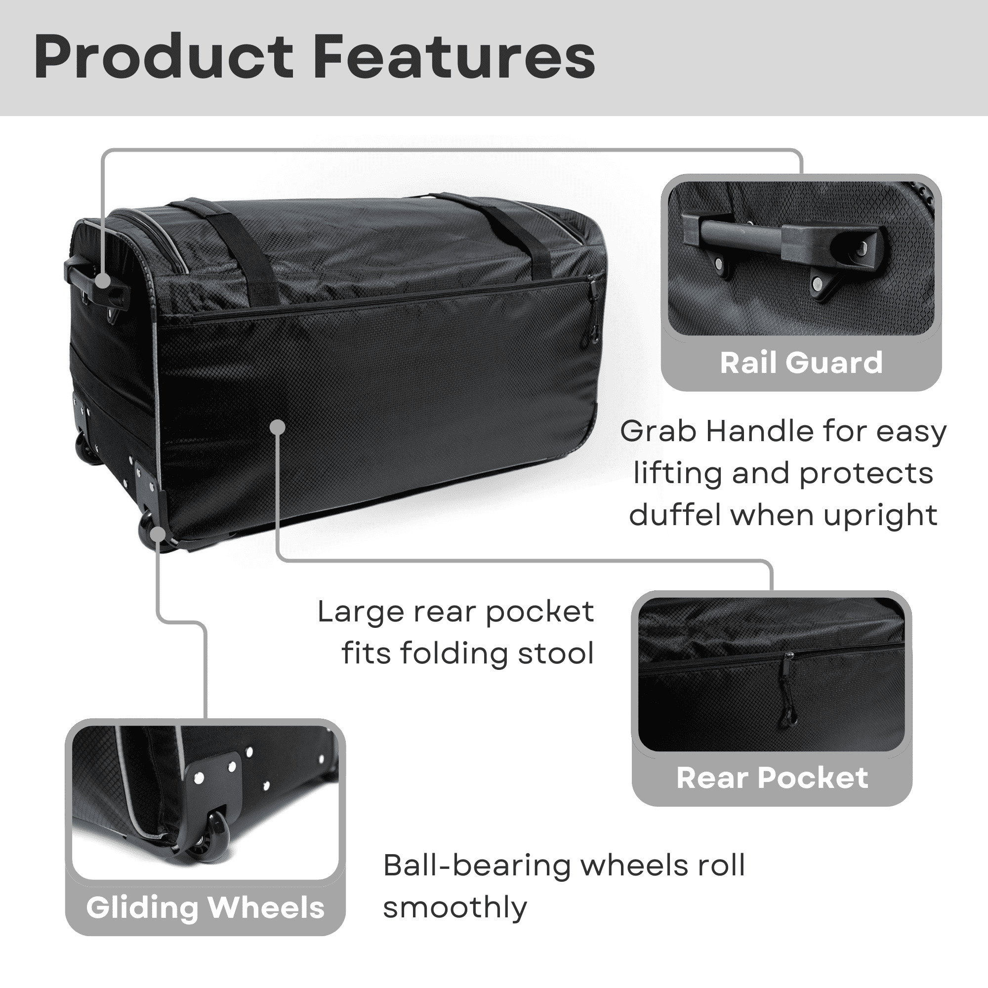 Ecogear 28" Waterproof Travel Duffel Bag with Garment Rack, Black