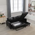 thumbnail image 2 of L-Shaped Sectional Sofa, Modern Sectional Sofa Bed with Storage Convertible Chaise, 3-Seater Upholstered Sofa Couch with Solid Wood Frame for Living Room Apartment Office, Space Saving, Black PU, 2 of 7