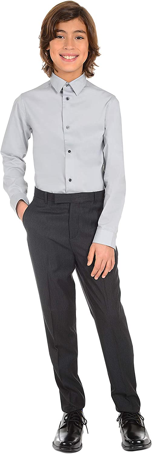Calvin Klein Boys' Long Sleeve Sateen Dress Shirt, Style with Buttoned  Cuffs \u0026 Shirttail Hem 8 Grey - Walmart.com