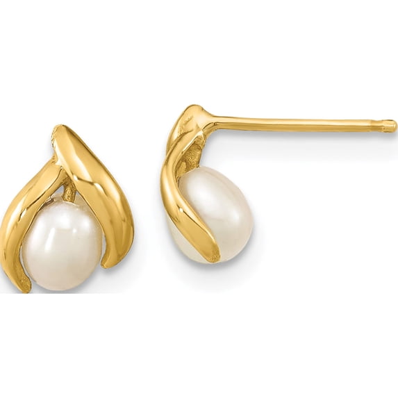 14K Yellow Gold Madi K 4-5mm Rice White Fwc Pearl Earrings (7.24 X 6.65) Made In Canada se3037