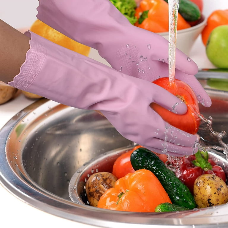 2 Pairs Reusable Cleaning Gloves - Latex Free Kitchen Cleaning Gloves With Cotton Liner- Household Dishwashing Gloves. Non- Slip Waterproof (Large. Blue Pink