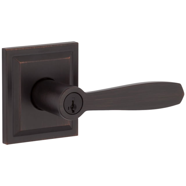 Baldwin Torrey Pines Keyed Entry Lever for Garage or Office Door Handle Featuring SmartKey Security with a Slim Design for Interior and Exterior Doors, Prestige Series, Venetian Bronze (93540-019)