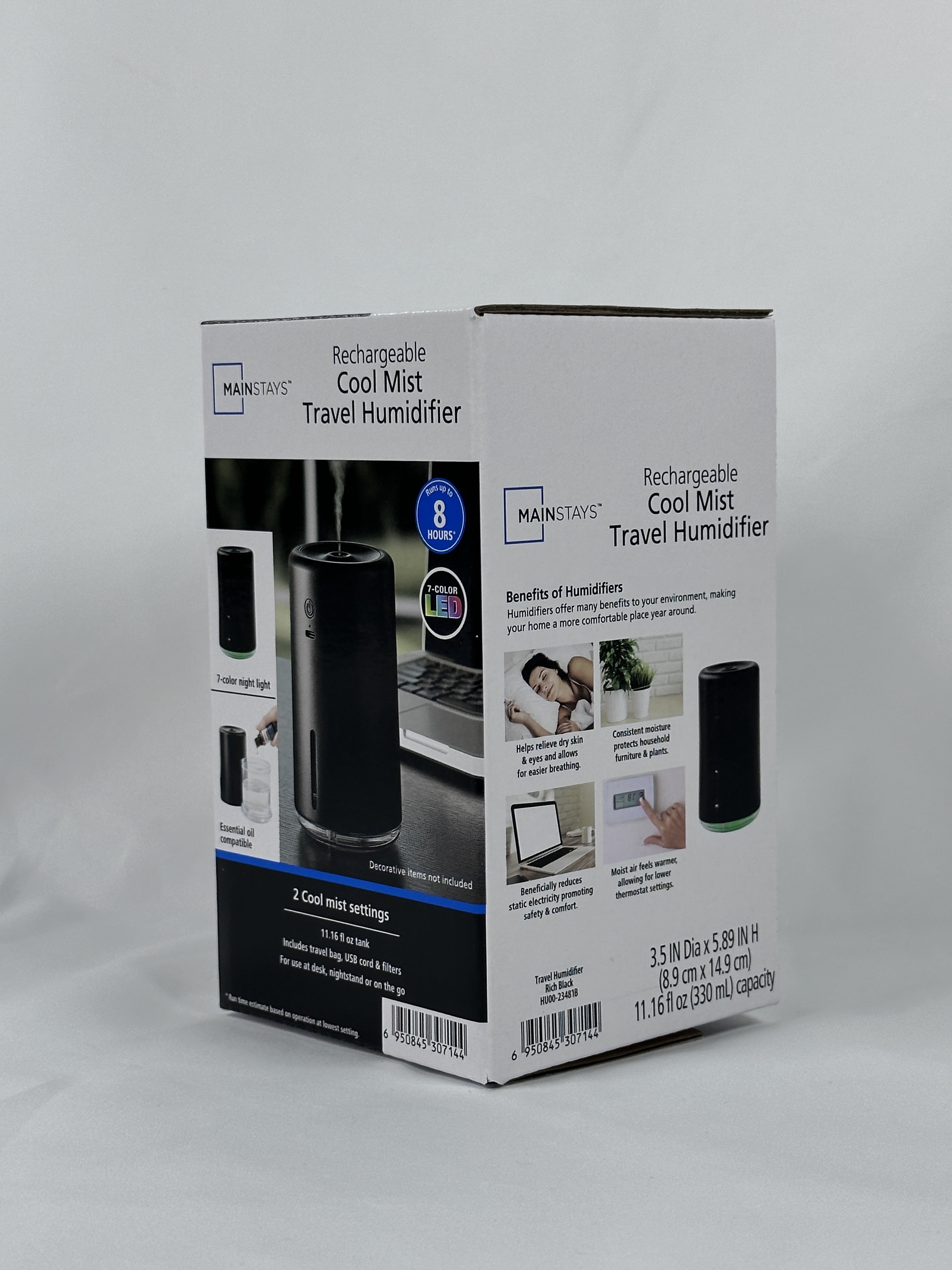 Mainstays Portable Rechargeable Evaporative Humidifier, Cordless, Desktop, Travel, Black