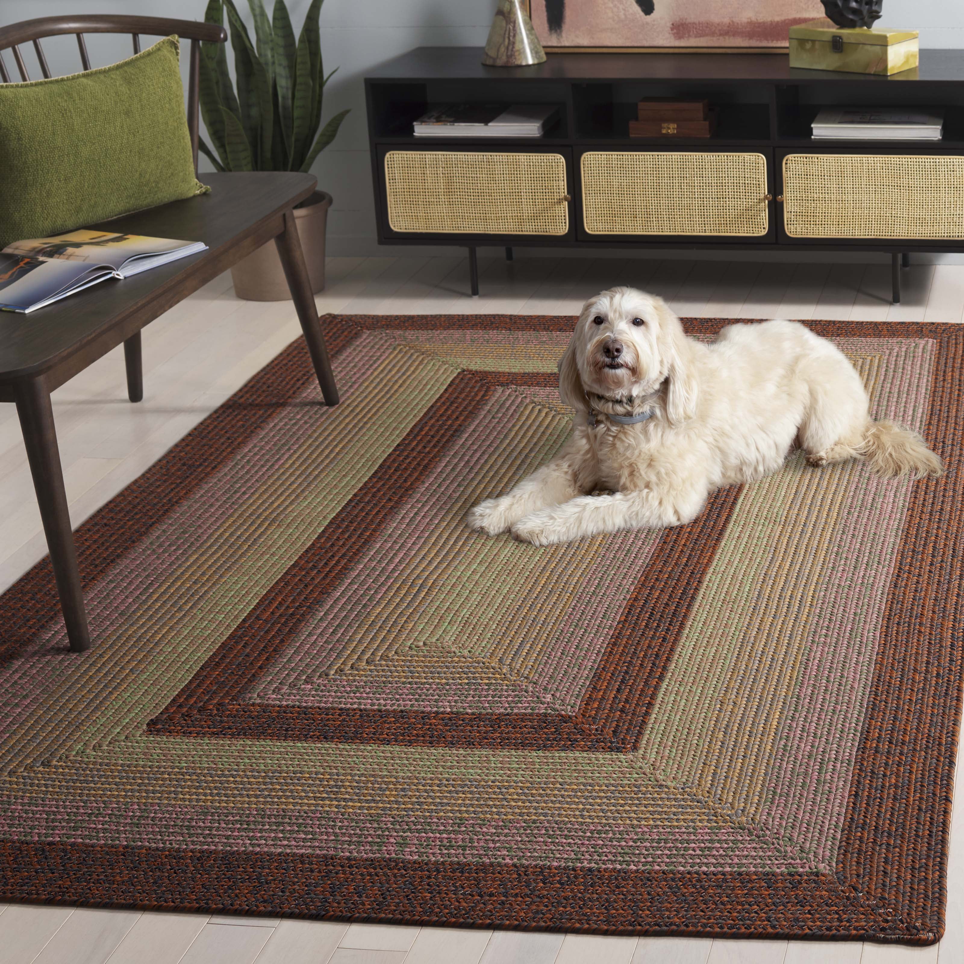 SAFAVIEH Braided Jarrod Geometric Machine Washable Reversible Area Rug, Dark Brown/Light Green, 2' x 4' Half Moon