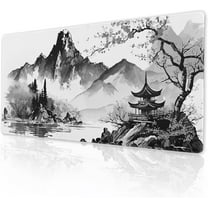 Japanese Cherry Blossom Gaming Mouse Pad XXL 35.4×15.7 Inch Black White Watercolor Floral Mountain Extended Mousepad 40X90cm Non-Slip Rubber Base Stitched Edge Large Desk Pad for Gamer Office Home