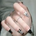 thumbnail image 2 of Press on Nails Short Square Fake Nails French Tip False Nails with Rhinestone Design Full Cover Glitter Acrylic Stick on Nails Diamond Glue on Nails f, 2 of 5