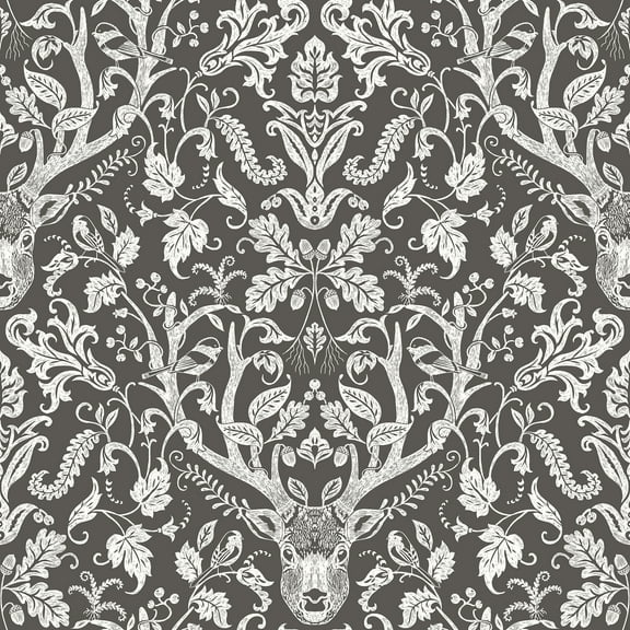 Chesapeake Kiwassa Antler Damask Brown, Prepasted Easy Walls Wallpaper 56.4 Sq. ft