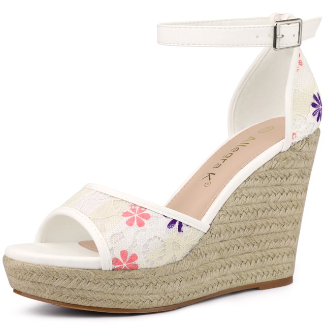 BLISSFUL STEP Women's Lace Platform Espadrilles Purple Flower Wedge Heels Sandals 5.5 M US