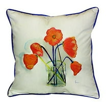 Betsy Drake HJ191 Poppies in Vase Throw Pillow- 18 x 18 in.