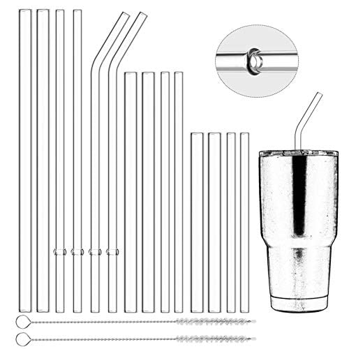 Fruit Juice Bubble Tea 8 x Straws 2 x Lengths 2 x Cleaning Brushes Qisiewell Reusable Glass Drinking Straws Extra Long/Thicc Smoothie Straws for Milkshakes Frozen Drinks 12mm Dank Edition 