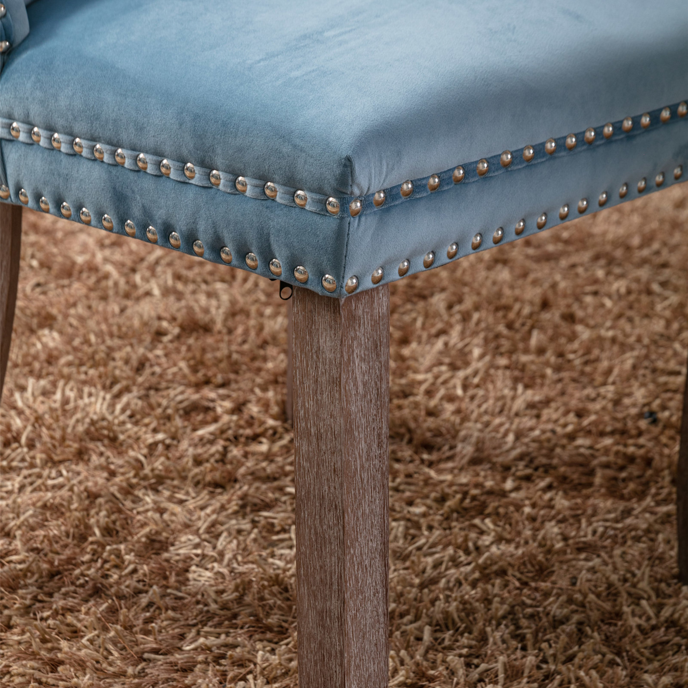 Nexa Upholstered Tufted Velvet Dining Chairs with Nailhead Trim, Rubberwood Legs and Frame, Light Blue, Set of 2