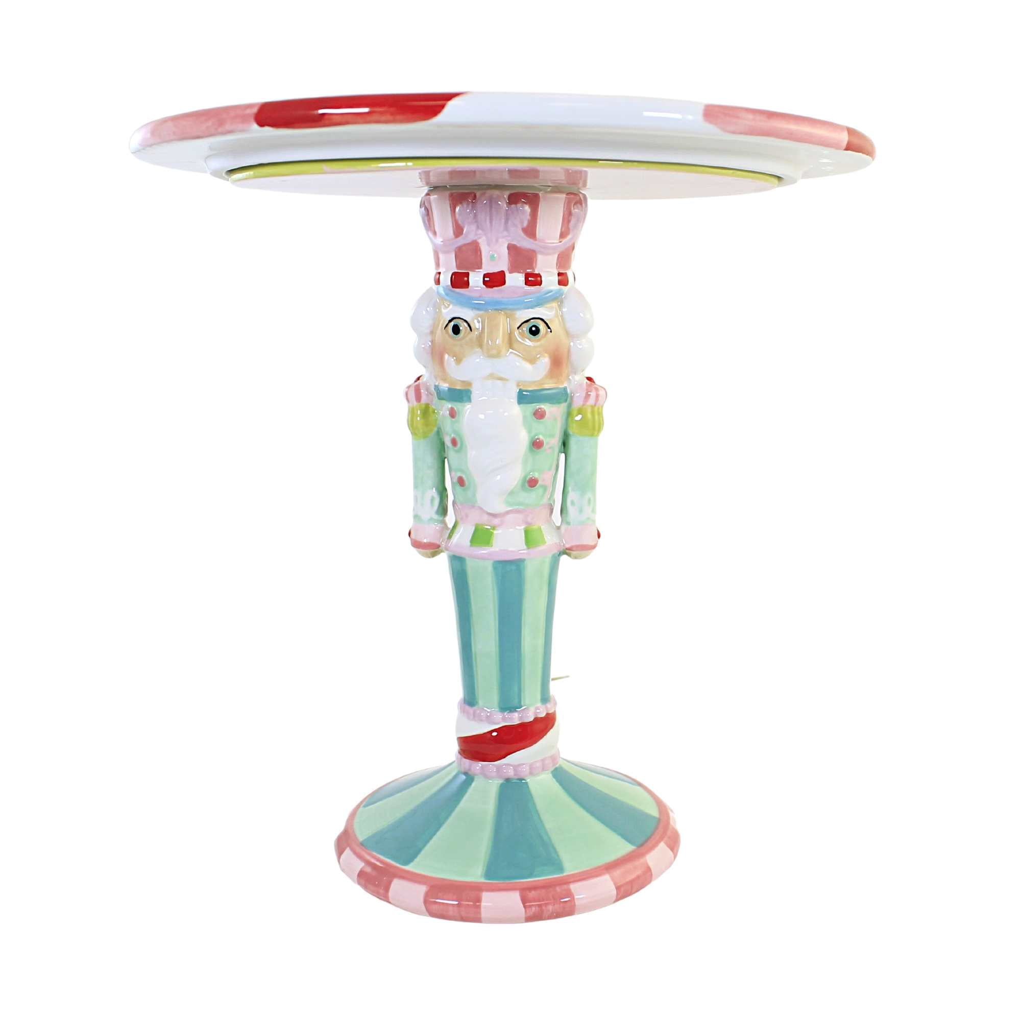 Tabletop Sweet Treat Cake Stand Ceramic Nutcracker Peppermint Dessert