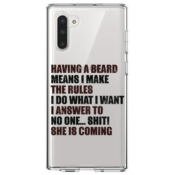 DistinctInk Clear Shockproof Hybrid Case for Samsung Galaxy Note 10 (6.3" Screen) - TPU Bumper Acrylic Back Tempered Glass Screen Protector - Beard - I Make the Rules, Do What I Want