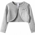 thumbnail image 2 of Afuyipoi Girls Bow Detail Button Front Knit Cardigan Sweater 100% Cotton Cape for Kids Size 1-13Y Fall Casual Style Gray Size 10, 2 of 2