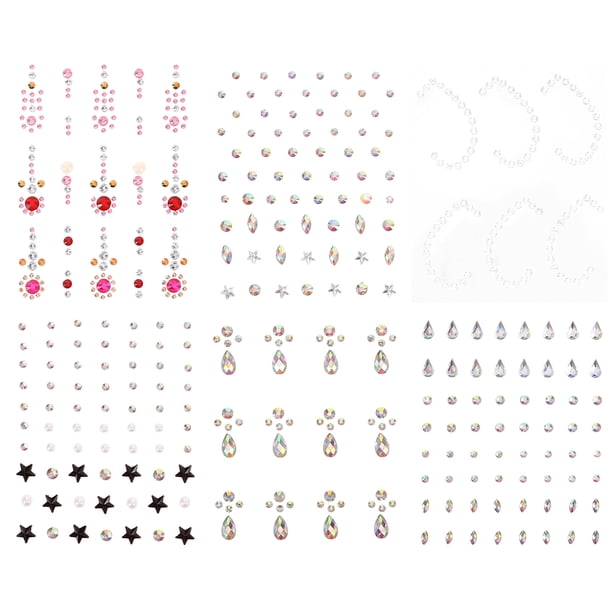 KAKOWELY 6 hojas de gemas faciales, brillantina, diamantes de imitación, joyas corporales, pegatinas para el rostro y los ojos, decoración de maquillaje