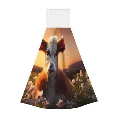 

Adobk Sunset Calf Flower Field Print Coral Velvet Hand Wipes Fashion Hanging Kitchen Towel for Bathroom Washcloth Absorbent Tie Towel
