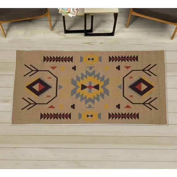 Southwestern Decorative Rug, Ethnic Illustration of a Zigzags Design Triangular Iconic Art Motifs, Quality Carpet for Bedroom Dorm and Living Room, 6 Sizes, Dark Sand, by Ambesonne
