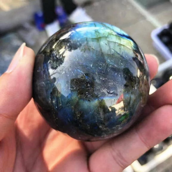K-KED 2Pcs Natural Labradorite Sphere Healing Quartz Crystal Ball W/ Stand Decor 60mm