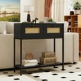 thumbnail image 5 of Costway 32” Console Table with 2 Rattan Drawers, Open Storage Shelf, Heavy-duty Metal Frame Black, 5 of 10