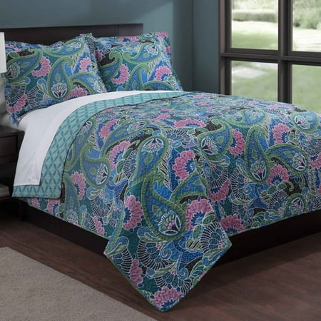 Baltic Linen Teal Paisley 3-piece Quilt Set
