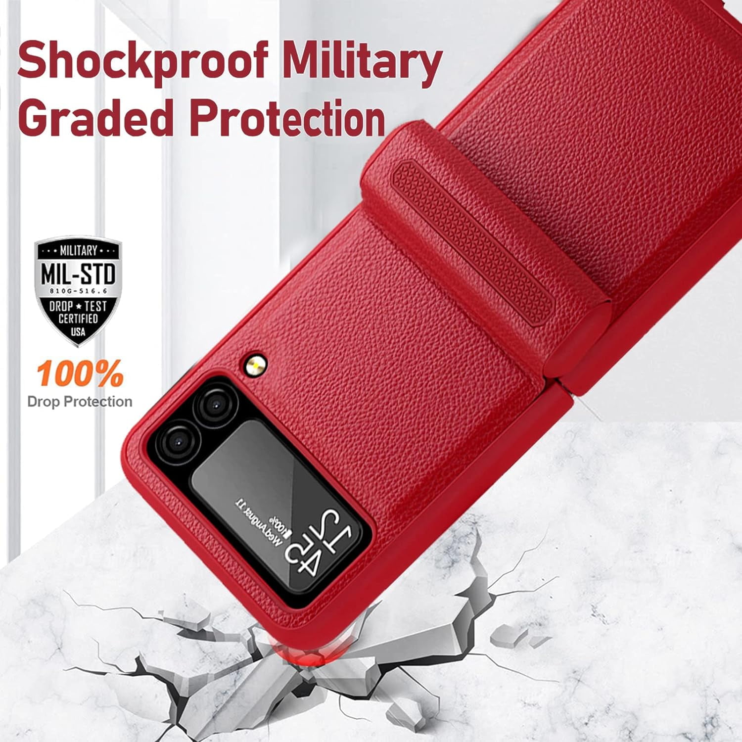 Compatible Samsung Z Flip 3 5G Case with Hinge Protection Screen Protector,All Around Protection Ultra Thin PU Leather+PC Case Galaxy Z Flip 3 Case for Samsung Flip 3 Phone Case Cute– Red