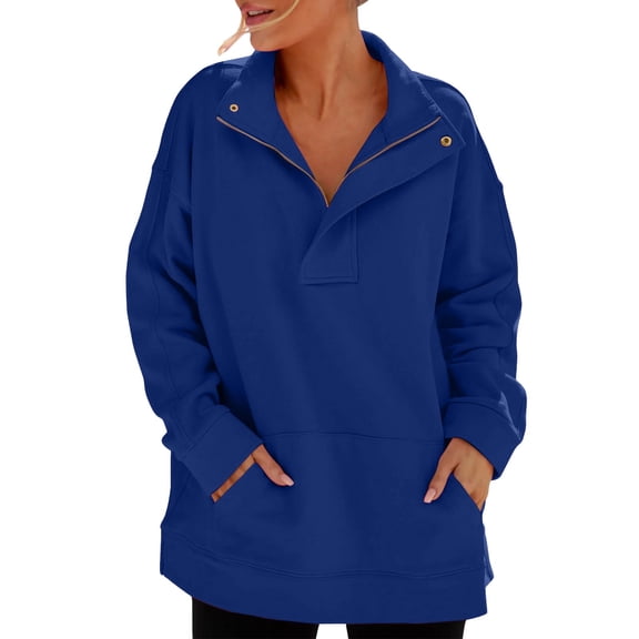 Admvng Womens Sweatshirt Casual Sports Half-zip Long-sleeved Pullover Solid Color Hoodie,Size S-2XL