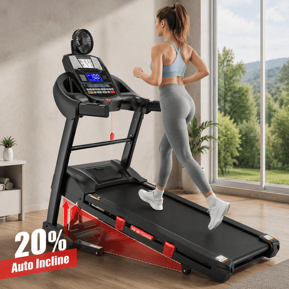 12MPH Electric Treadmill for Home, Treadmill with 20% Auto Incline, 5HP Brushless Motor, APP+Console 2-Way Control, 400lb Capacity Folding Treadmill, Smart Exercise Equipment for Jogging Walking